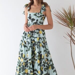 MINTY LEMON PRINTED TIE-STRAP MAXI DRESS S